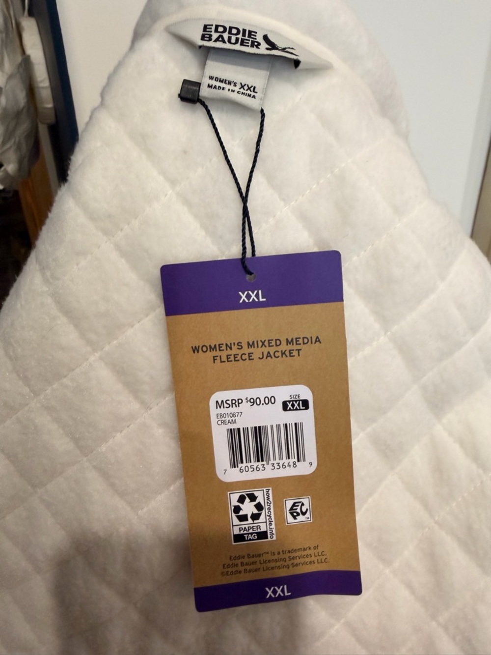Eddie Bauer Cream Quilted / Fleece Full Zip Jacket Cream - Picture 8 of 12